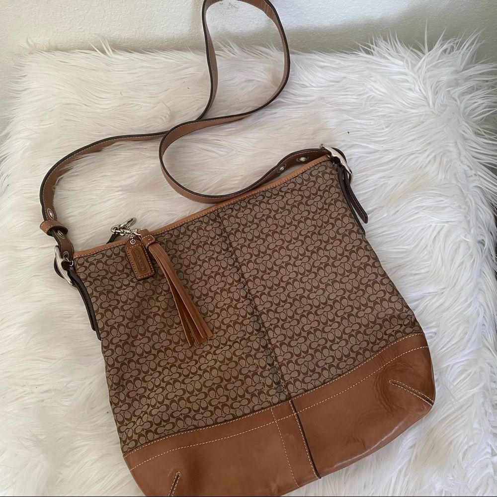 Coach brown canvas leather crossbody bag